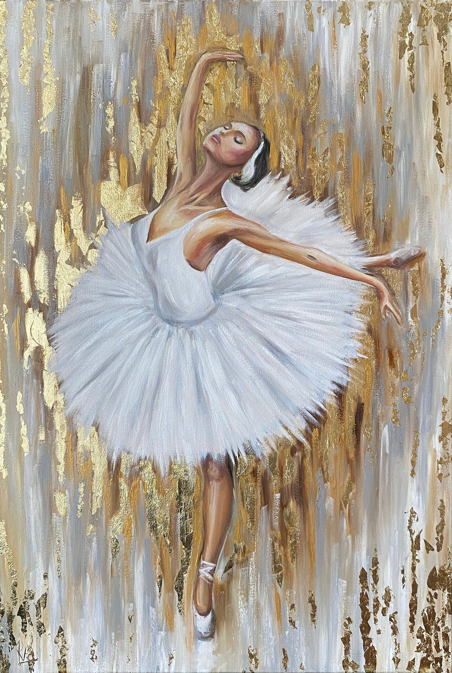 Abstract Dancing Ballerina Oil Painting Original Gold Leaf Ballerina Wall Art Dancing Girl Painting Ballet Dance Wall Decor Ballet Painting