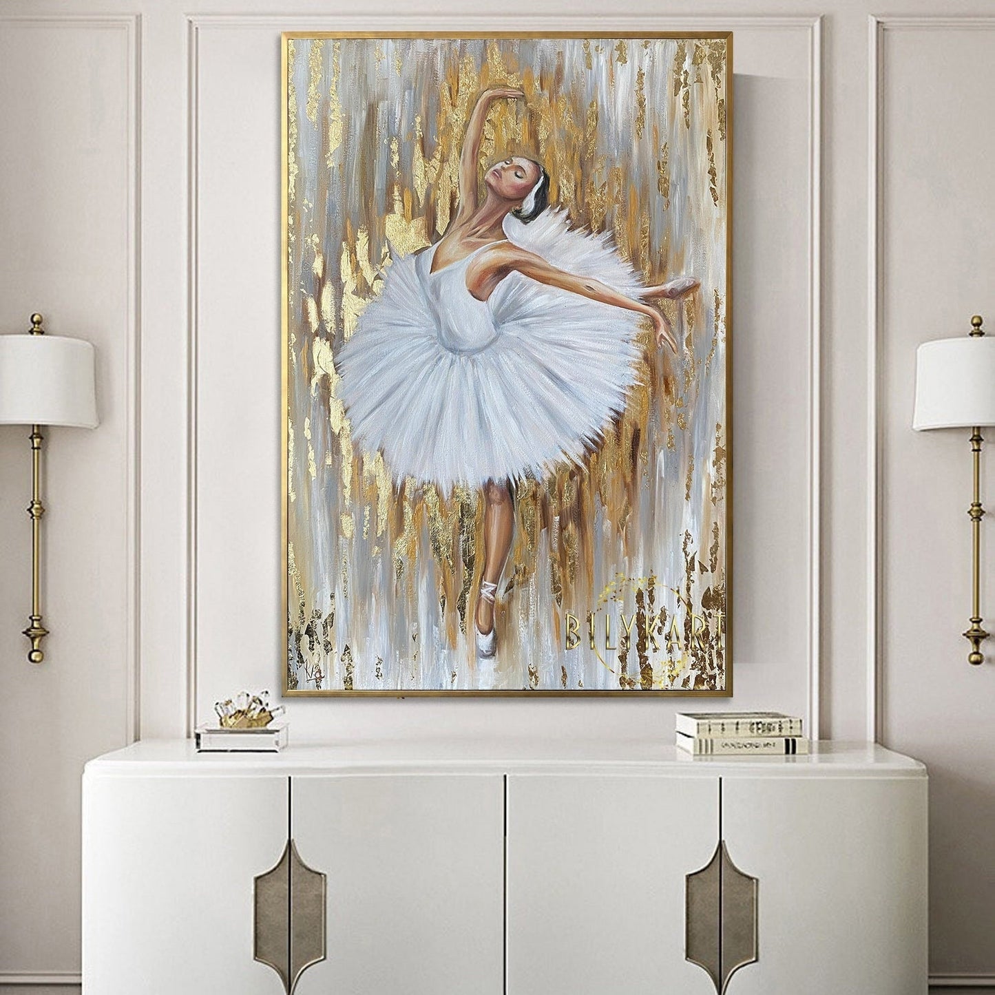 Abstract Dancing Ballerina Oil Painting Original Gold Leaf Ballerina Wall Art Dancing Girl Painting Ballet Dance Wall Decor Ballet Painting