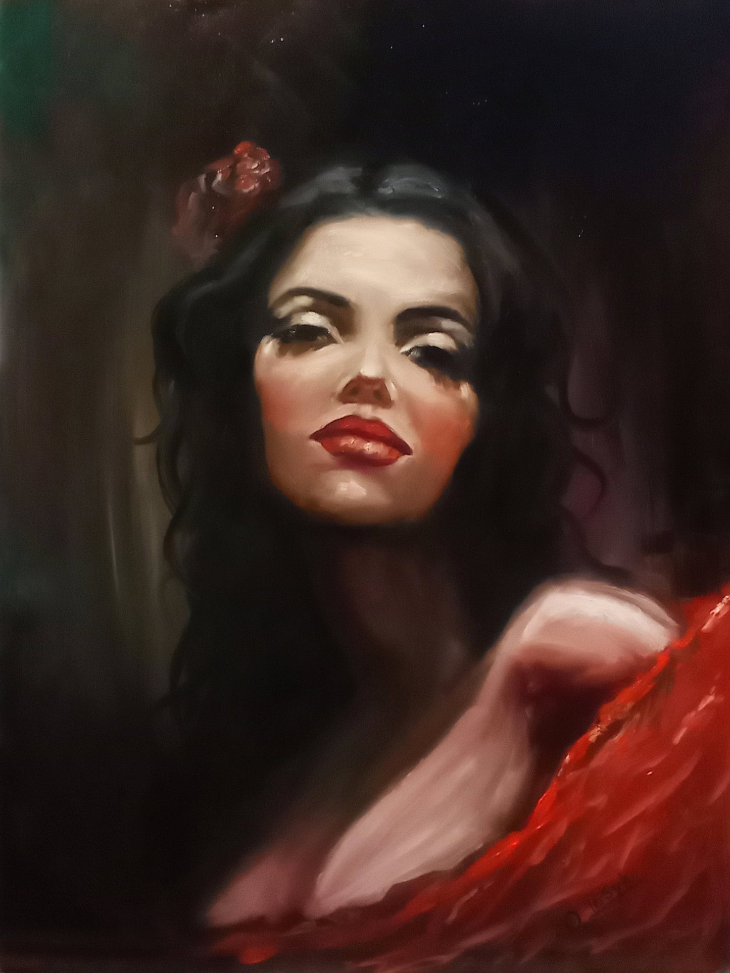 Woman Face Painting on Canvas Original Portrait Oil Painting Sexy Woman Artwork Red Lips Painting Naked Woman Oil Painting Romantic Artwork