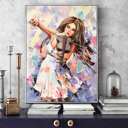 Girl Playing Violin Oil Painting Original Abstract Woman Painting Musician Wall Art Violin Art Music Girl Gift Violin Painting on Canvas