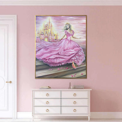 Cinderella Painting on Canvas Disney Castle Oil Painting Pink Gold Cinderella Decor Disney Princess Wall Art Girly Painting Fairy Tale Art