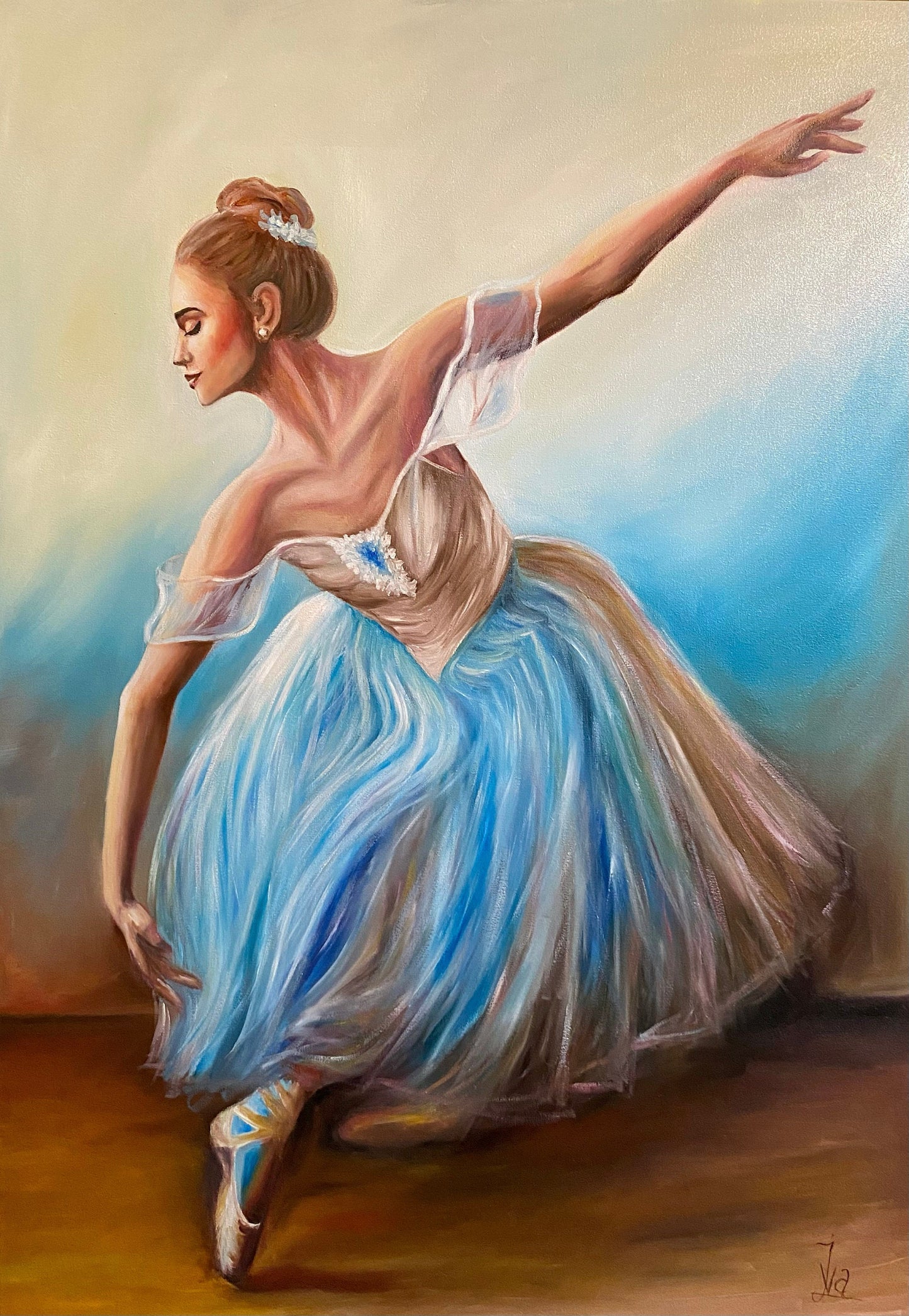 Ballet Dancer Oil Painting Original Ballerina Canvas Wall Art Dancing Ballerina Oil Painting Handmade Artwork Girl in Blue Dress Painting