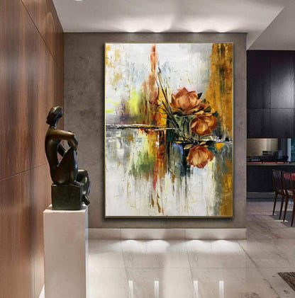 Big Abstract Flower Oil Painting Original Abstract Art Orange Lotus Flower Painting Large Flowers for Wall Decor Flower Painting Abstract