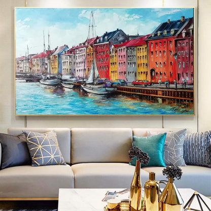 Copenhagen Denmark Painting Sailboat Original Oil Painting Sail Boat Wall Art Canvas Denmark Decor Sailboat Artwork Copenhagen Wall Art