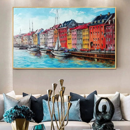 Copenhagen Denmark Painting Sailboat Original Oil Painting Sail Boat Wall Art Canvas Denmark Decor Sailboat Artwork Copenhagen Wall Art