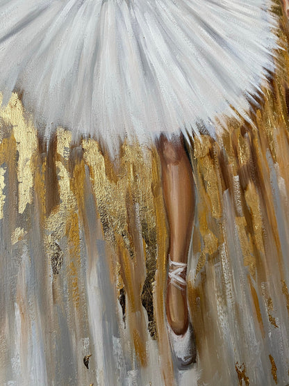 Abstract Dancing Ballerina Oil Painting Original Gold Leaf Ballerina Wall Art Dancing Girl Painting Ballet Dance Wall Decor Ballet Painting