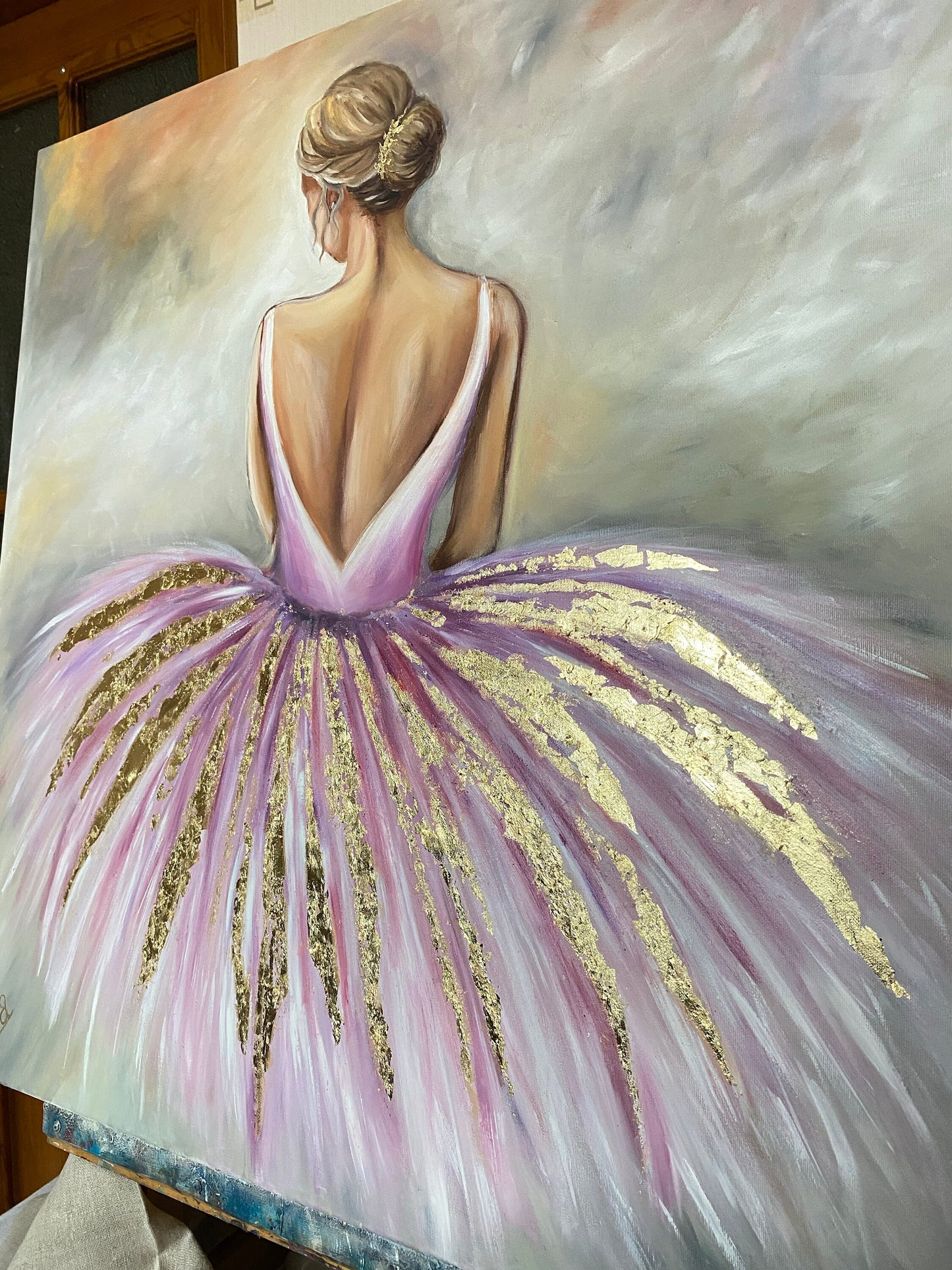 Pink Ballerina Canvas Painting Ballet Wall Decor for Girl Sitting Woman Painting Ballerina Artwork for Sale Girl in Pink Dress Painting Art