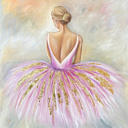 Pink Ballerina Canvas Painting Ballet Wall Decor for Girl Sitting Woman Painting Ballerina Artwork for Sale Girl in Pink Dress Painting Art