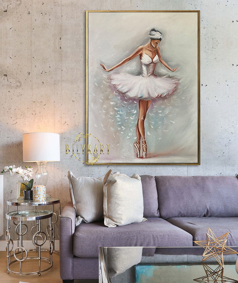 Dancing Ballerina Oil Painting Original White Ballerina Room Decor Ballet Wall Art Dancer Girl Gift Abstract Ballerina Painting on Canvas