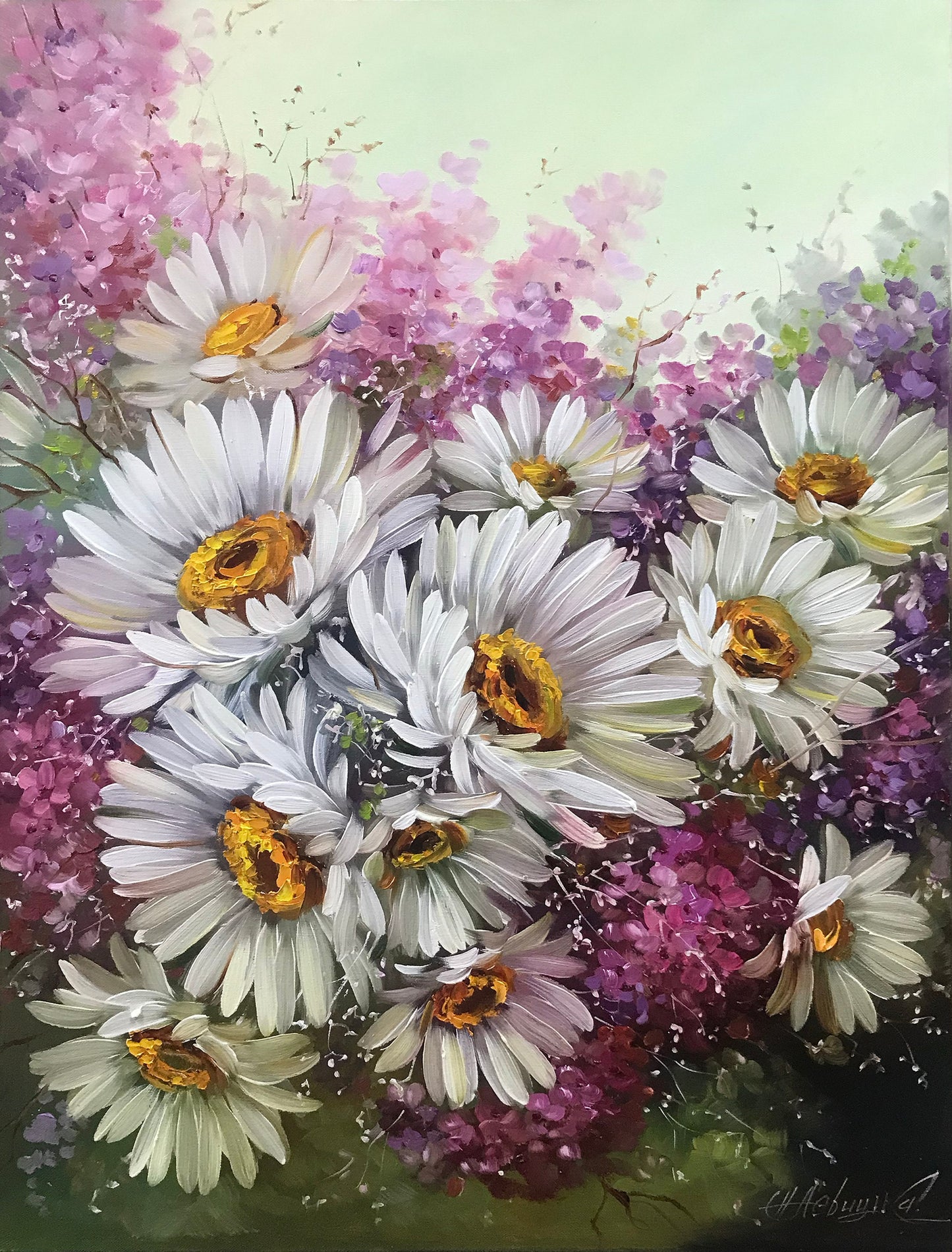 White Daisy Oil Painting Original Art Work Daisies Painting on Canvas Wildflowers Art Flower Wall Art Floral Oil Painting Daisy Artwork