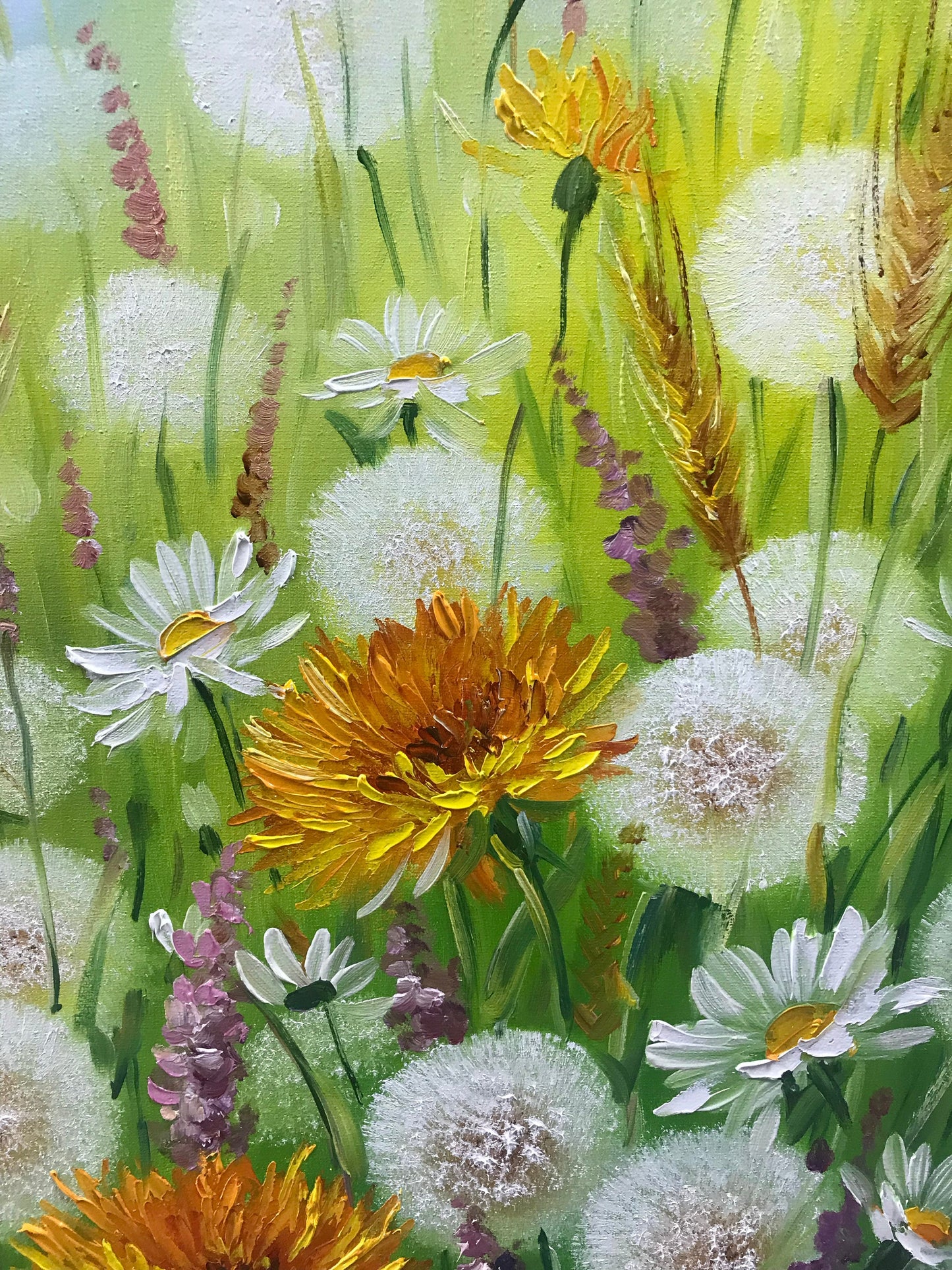 Flower Field Oil Painting Original Art Work Wildflower Meadow Painting on Canvas Dandelions Art Floral Meadow Painting Dandelion Flower Art