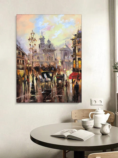 Prague Oil Painting Original Prague Wall Art Old Town Painting on Canvas Impressionist Street Scene Painting European City Street Art