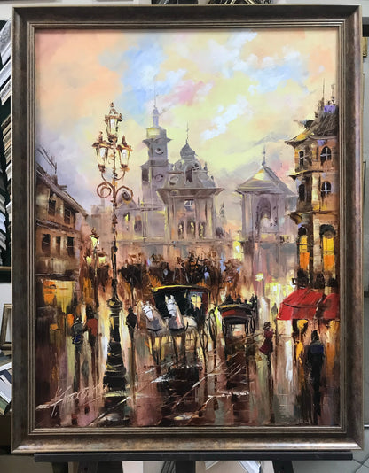 Prague Oil Painting Original Prague Wall Art Old Town Painting on Canvas Impressionist Street Scene Painting European City Street Art