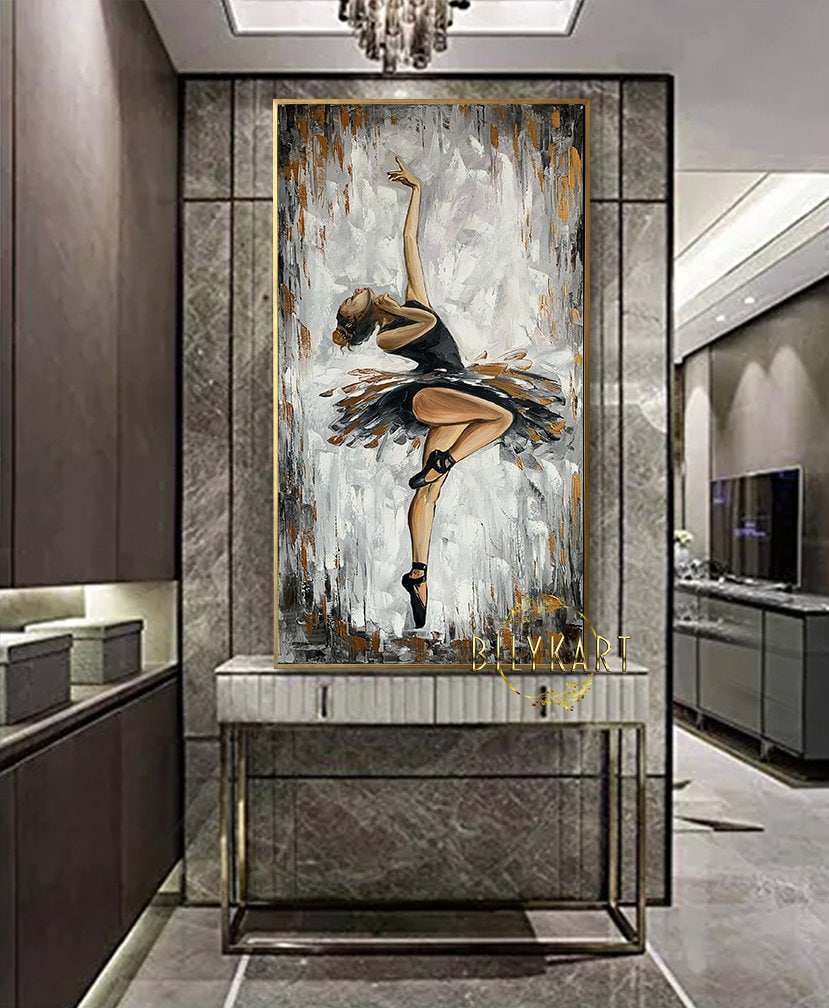 Abstract Ballerina Oil Painting Original Black Ballerina Wall Art Dancing Girl Art Ballet Painting Extra Large Ballerina Painting on Canvas