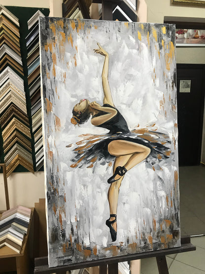 Abstract Ballerina Oil Painting Original Black Ballerina Wall Art Dancing Girl Art Ballet Painting Extra Large Ballerina Painting on Canvas