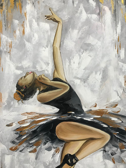 Abstract Ballerina Oil Painting Original Black Ballerina Wall Art Dancing Girl Art Ballet Painting Extra Large Ballerina Painting on Canvas