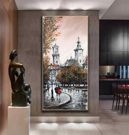 Tall Oil Painting on Canvas Original Long Narrow Art Tiny Canvas Painting City Artwork Tall Wall Art Tiny Paintings Long Narrow Wall Decor