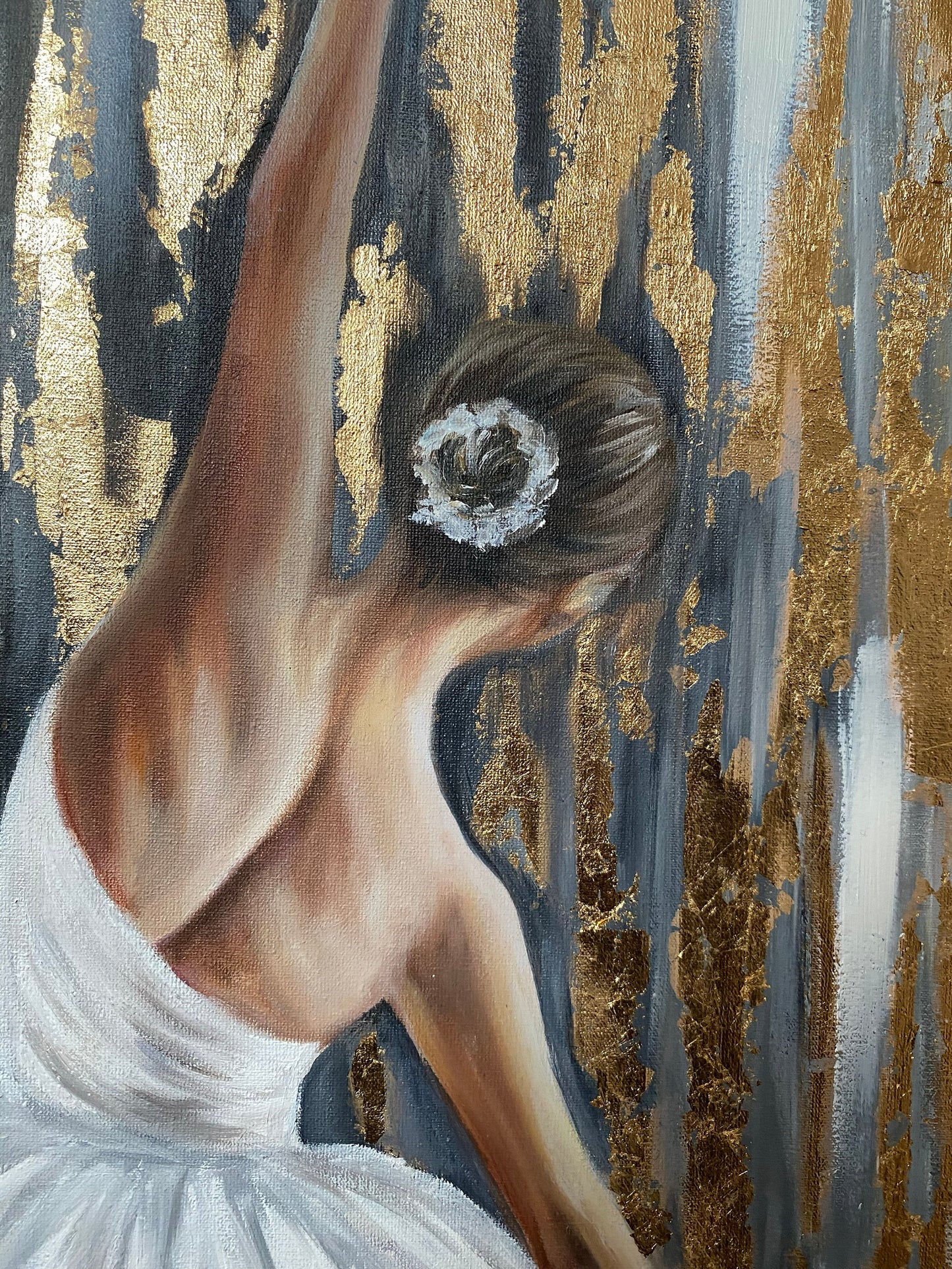 Abstract Ballerina Oil Painting Original Gold Ballerina Wall Decor Dancing Woman Art Ballet Painting Gold Leaf Ballerina Painting on Canvas