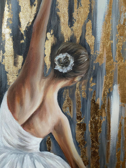 Abstract Ballerina Oil Painting Original Gold Ballerina Wall Decor Dancing Woman Art Ballet Painting Gold Leaf Ballerina Painting on Canvas