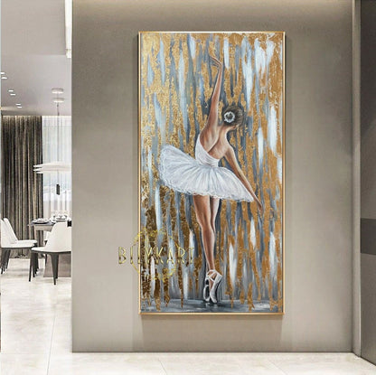 Abstract Ballerina Oil Painting Original Gold Ballerina Wall Decor Dancing Woman Art Ballet Painting Gold Leaf Ballerina Painting on Canvas