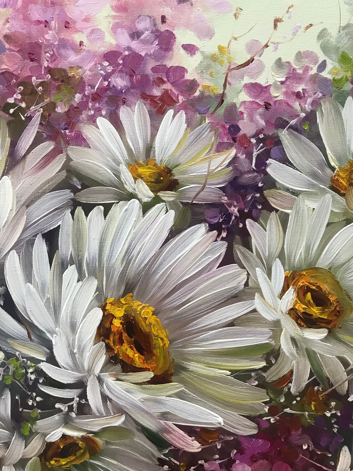 White Daisy Oil Painting Original Art Work Daisies Painting on Canvas Wildflowers Art Flower Wall Art Floral Oil Painting Daisy Artwork