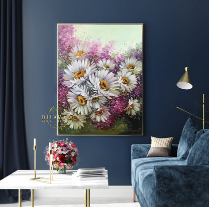 White Daisy Oil Painting Original Art Work Daisies Painting on Canvas Wildflowers Art Flower Wall Art Floral Oil Painting Daisy Artwork