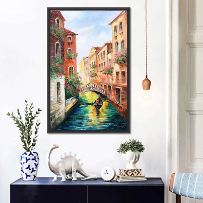 Large Venice Painting on Canvas Italy Cityscape Art Real Gondola Painting Sunset in Venice Italy Wall Art Travel to Venice Oil Painting