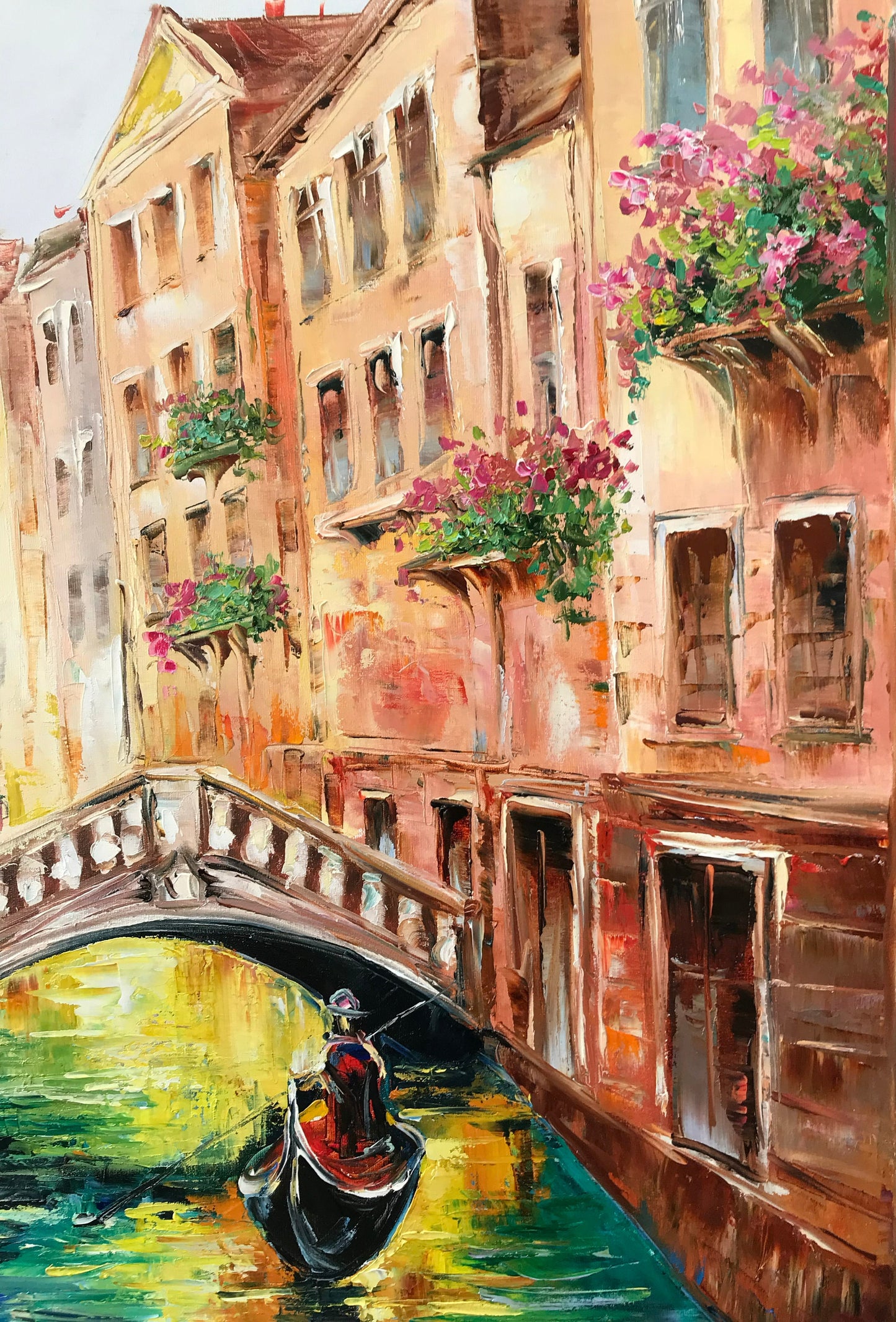 Large Venice Painting on Canvas Italy Cityscape Art Real Gondola Painting Sunset in Venice Italy Wall Art Travel to Venice Oil Painting