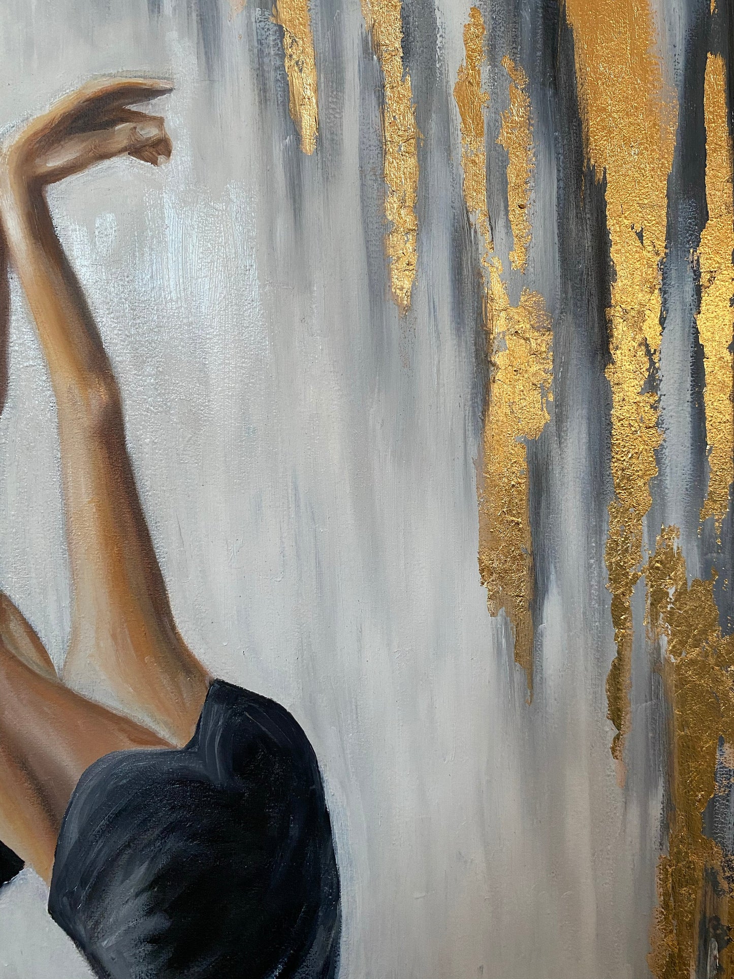 Dancing Girl Oil Painting Original Dancing Woman Art Ballet Oil Painting Black Gold Wall Art Dancer Gifts for Her Ballerina Painting 50x100