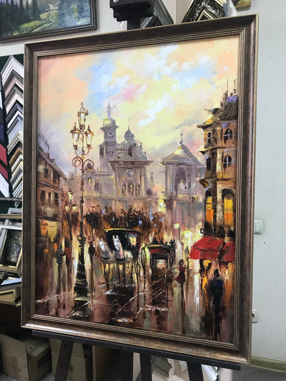 Prague Oil Painting Original Prague Wall Art Old Town Painting on Canvas Impressionist Street Scene Painting European City Street Art