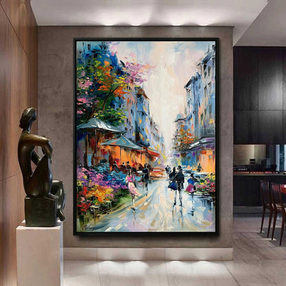 Large Paris Oil Painting Original Paris Street Scene Painting Romantic Paris Cafe Art Paris Flower Market Artwork Romantic Couple Wall Art