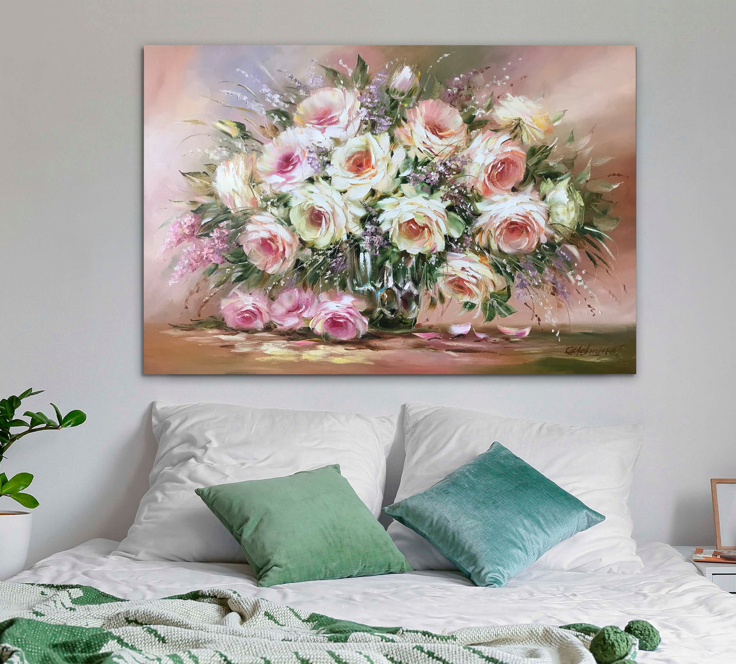 Roses Bouquet Oil Paintings Original Flowers in a Vase Paintings Classic Artwork Pink Flowers Art Roses Flower Oil Painting Art Gift For Her