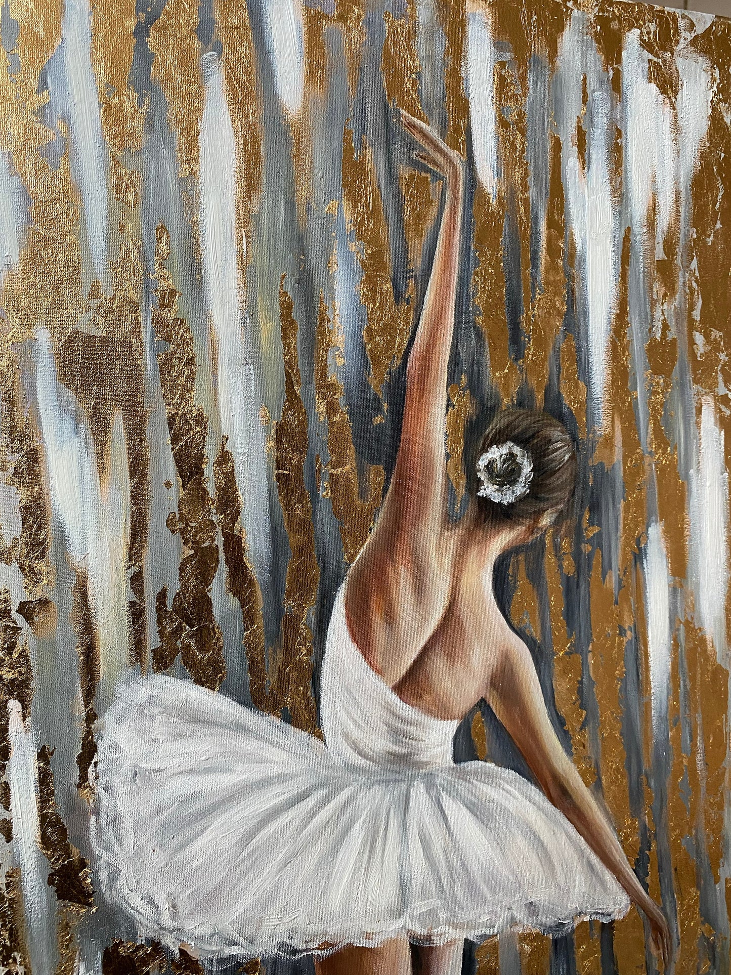 Abstract Ballerina Oil Painting Original Gold Ballerina Wall Decor Dancing Woman Art Ballet Painting Gold Leaf Ballerina Painting on Canvas