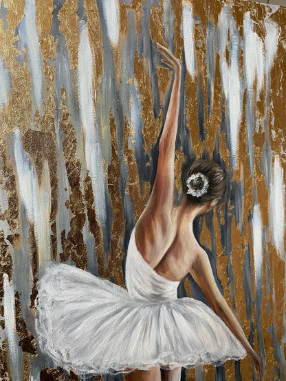 Abstract Ballerina Oil Painting Original Gold Ballerina Wall Decor Dancing Woman Art Ballet Painting Gold Leaf Ballerina Painting on Canvas