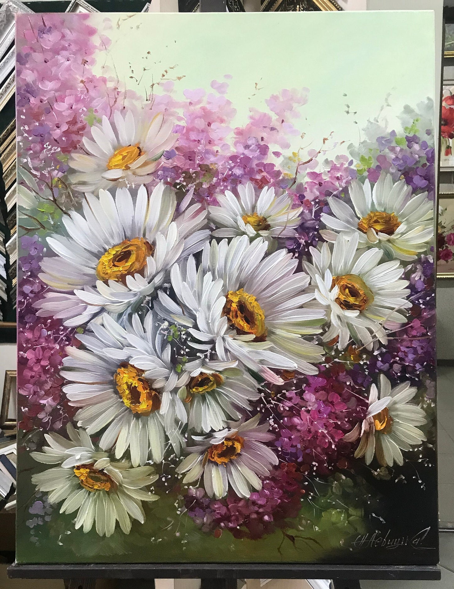 White Daisy Oil Painting Original Art Work Daisies Painting on Canvas Wildflowers Art Flower Wall Art Floral Oil Painting Daisy Artwork