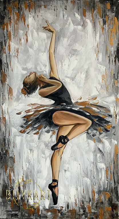 Abstract Ballerina Oil Painting Original Black Ballerina Wall Art Dancing Girl Art Ballet Painting Extra Large Ballerina Painting on Canvas