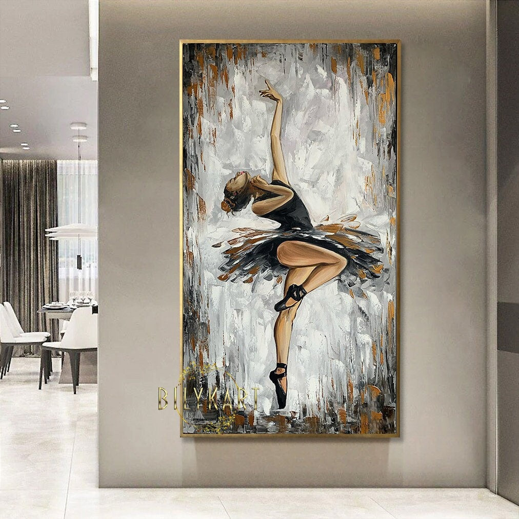 Abstract Ballerina Oil Painting Original Black Ballerina Wall Art Dancing Girl Art Ballet Painting Extra Large Ballerina Painting on Canvas