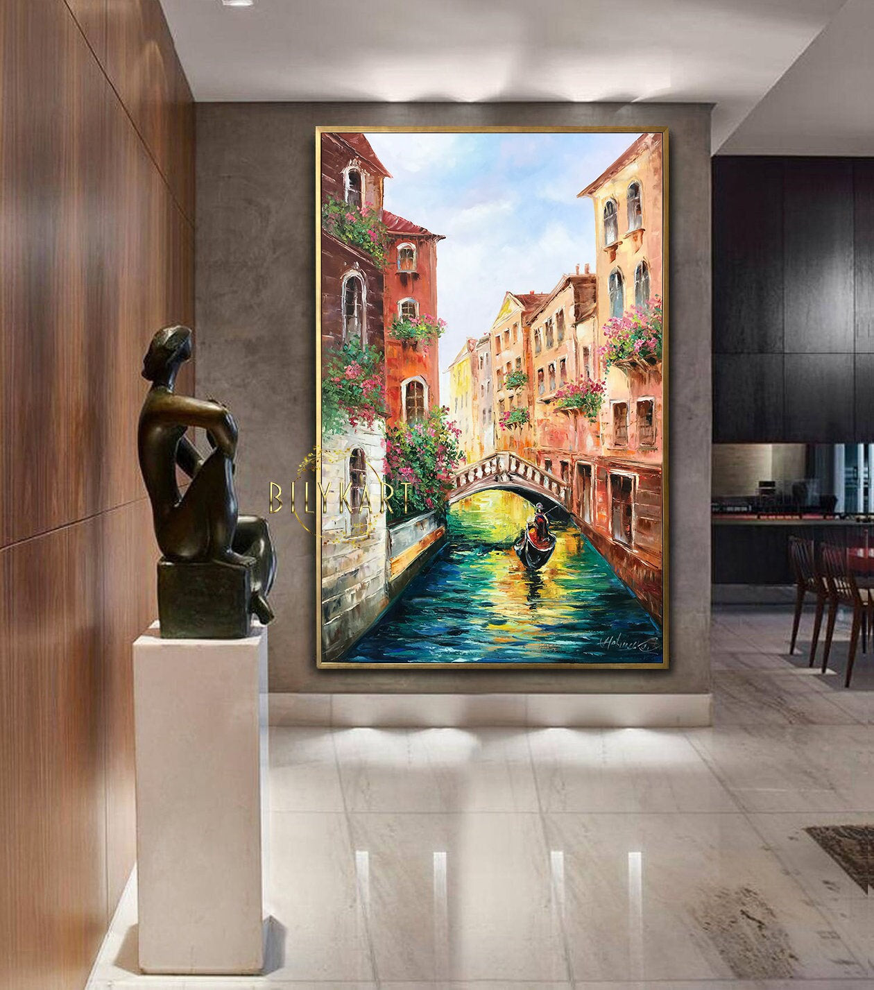 Large Venice Painting on Canvas Italy Cityscape Art Real Gondola Painting Sunset in Venice Italy Wall Art Travel to Venice Oil Painting