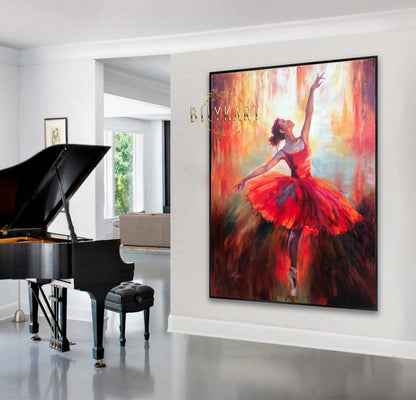 Custom Ballerina Oil Painting Original Commission Painting Ballerina Vertical Wall Art Fine Art Painting Red Wall Art Ballerina Room Decor