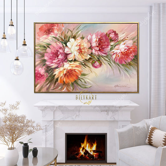 Abstract Peony Painting on Canvas Pink Peonies Wall Art Large Flower Oil Paintings Flowers Dining Room Decor Peonies Painting to buy