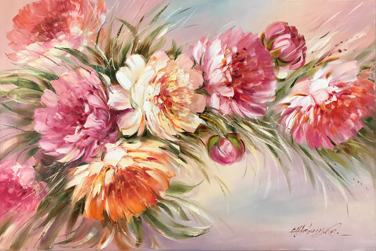 Abstract Peony Painting on Canvas Pink Peonies Wall Art Large Flower Oil Paintings Flowers Dining Room Decor Peonies Painting to buy