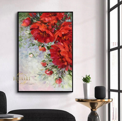 Abstract Peony Painting on Canvas Peonies Painting 30x40 Floral Wall Art Red Peony Flower Art Peonies Artwork Red Flowers Painting 40x60"