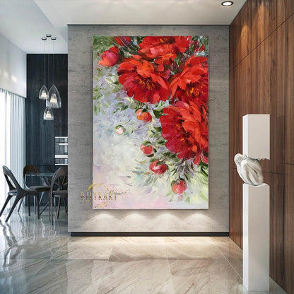 Abstract Peony Painting on Canvas Peonies Painting 30x40 Floral Wall Art Red Peony Flower Art Peonies Artwork Red Flowers Painting 40x60"