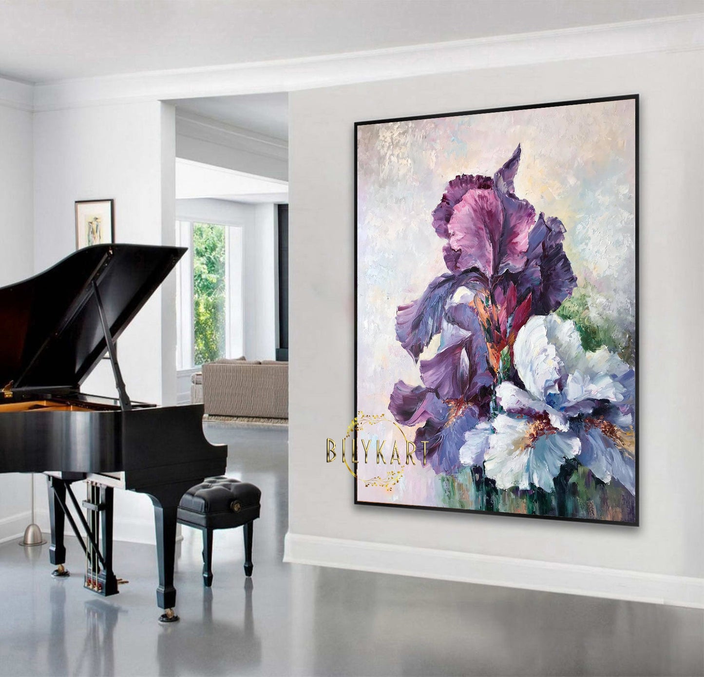 Large Abstract Flower Oil Painting Original Purple White Floral Canvas Wall Art Abstract Flowers Wall Decor Extra Large Iris Flower Painting