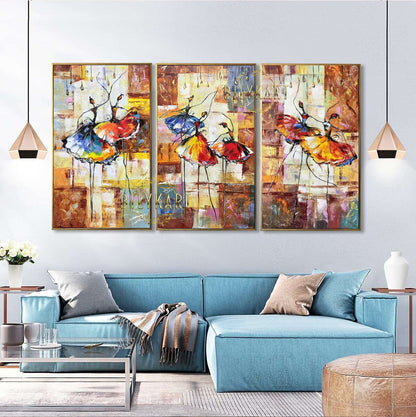 Abstract Ballerina Oil Paintings on Canvas Large Abstract Wall Art Set of 3 Dancing Art Ballet Dancers Paintings Three Ballerinas Painting