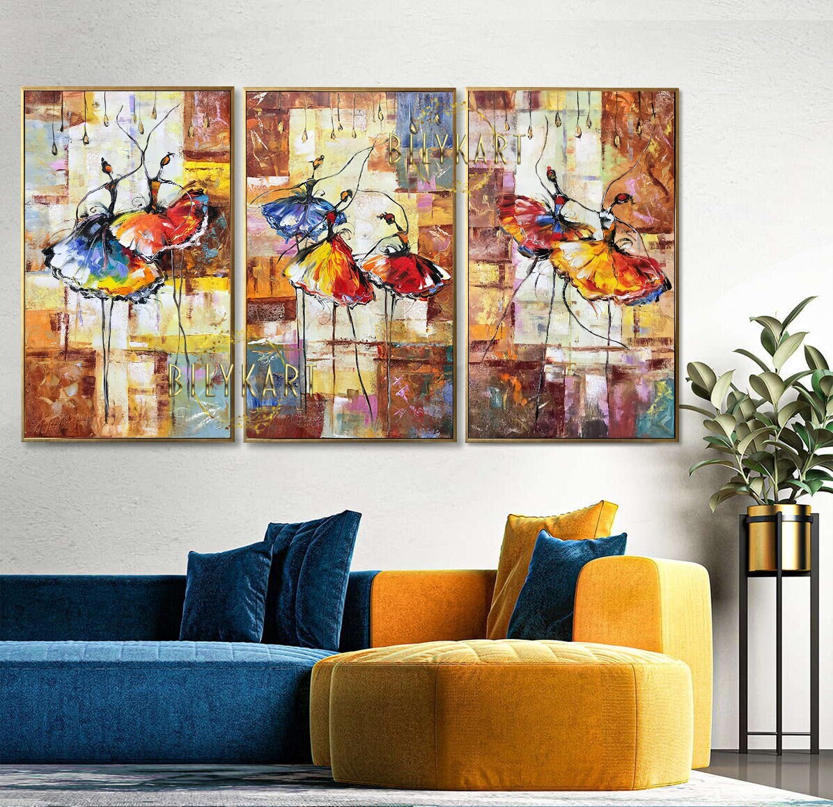 Abstract Ballerina Oil Paintings on Canvas Large Abstract Wall Art Set of 3 Dancing Art Ballet Dancers Paintings Three Ballerinas Painting