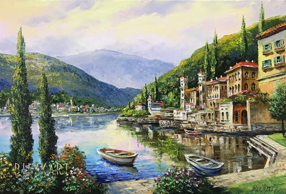 Lake Como Oil Painting Original Italy Landscape Painting Canvas Italian Art Bellagio Painting Varenna Wall Art Lago Di Como Italy Paintings