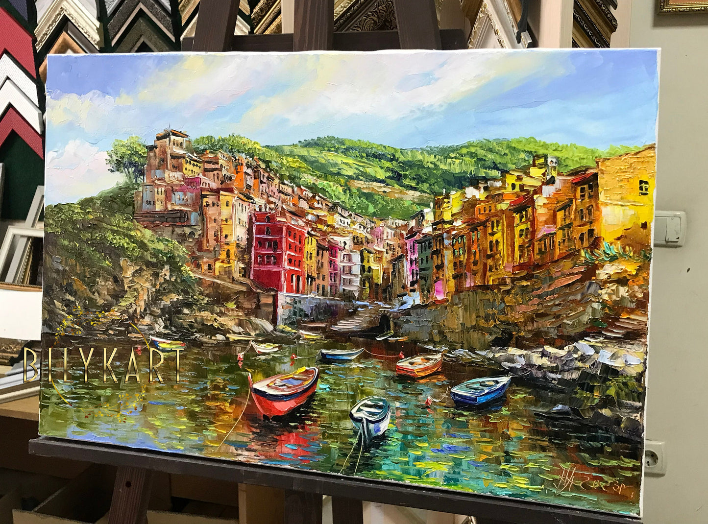 Cinque Terre Painting on Canvas Italy Riomaggiore Painting Italian Landscape Art Italy City Painting Italian Coastal Village Oil Painting