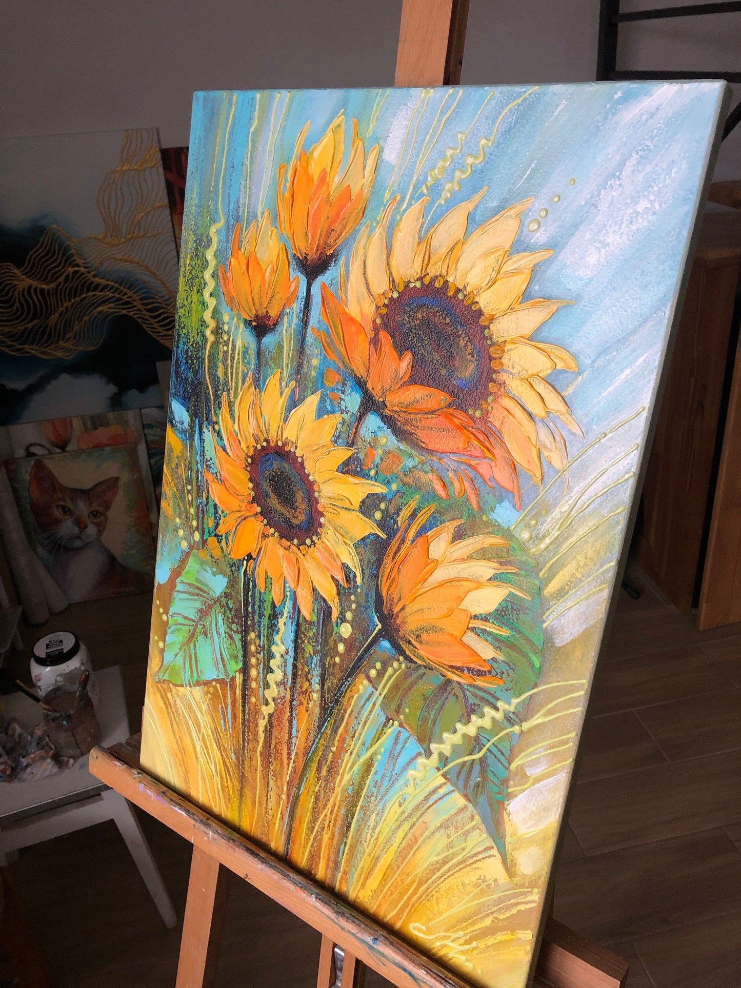 Impasto Sunflowers Painting on Canvas Abstract Sunflower Painting Original Large Texture Yellow Flower Wall Art Impasto Flowers Artwork