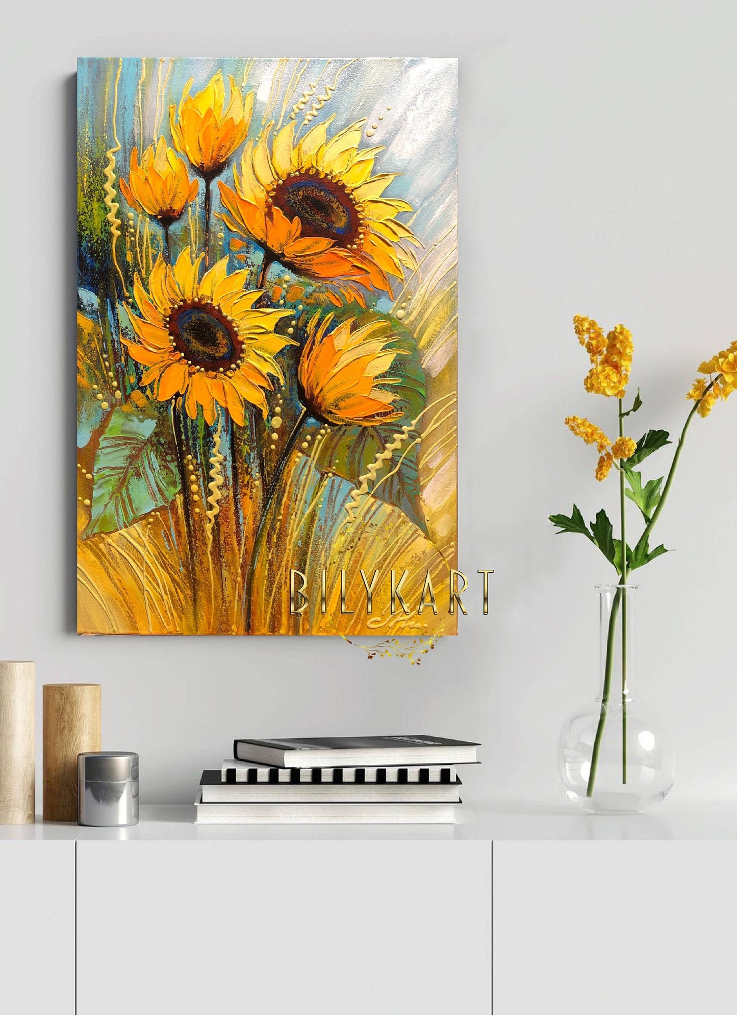 Impasto Sunflowers Painting on Canvas Abstract Sunflower Painting Original Large Texture Yellow Flower Wall Art Impasto Flowers Artwork